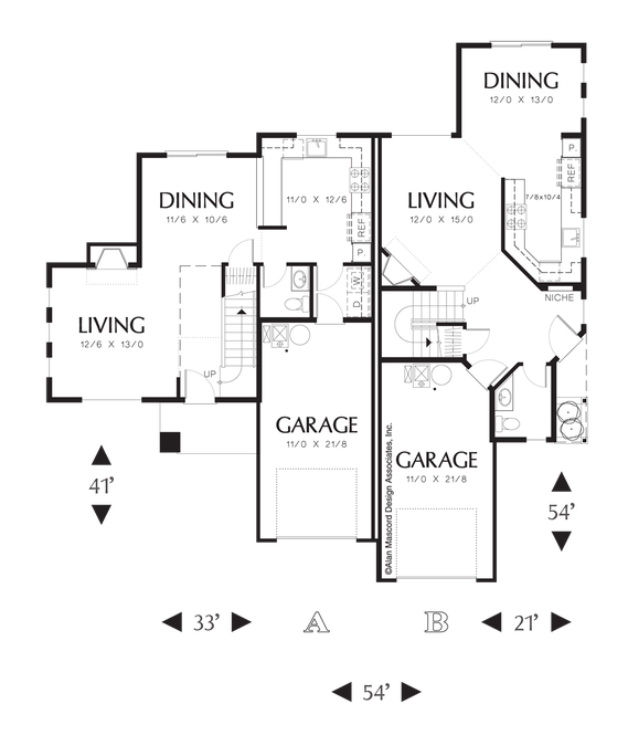 Main Floor Plan image for Mascord Birchfield-Duplex with Differing Floor Plans-Main Floor Plan