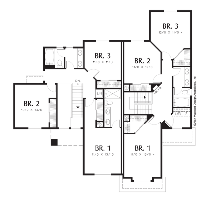 Upper Floor Plan image for Mascord Birchfield-Duplex with Differing Floor Plans-Upper Floor Plan