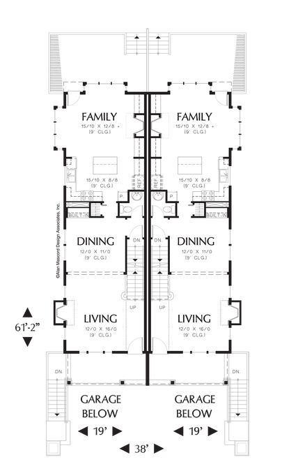 Main Floor Plan image for Mascord Lakeview-Open Living and Dining Rooms in Craftsman Duplex-Main Floor Plan