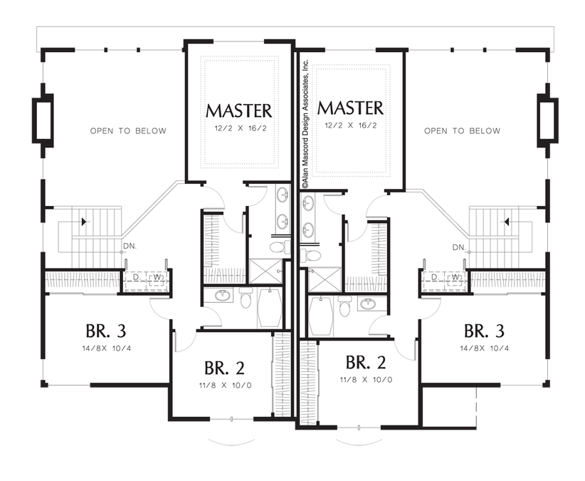 Upper Floor Plan image for Mascord Taegon-Mirror Image, Recessed Entry Duplex-Upper Floor Plan