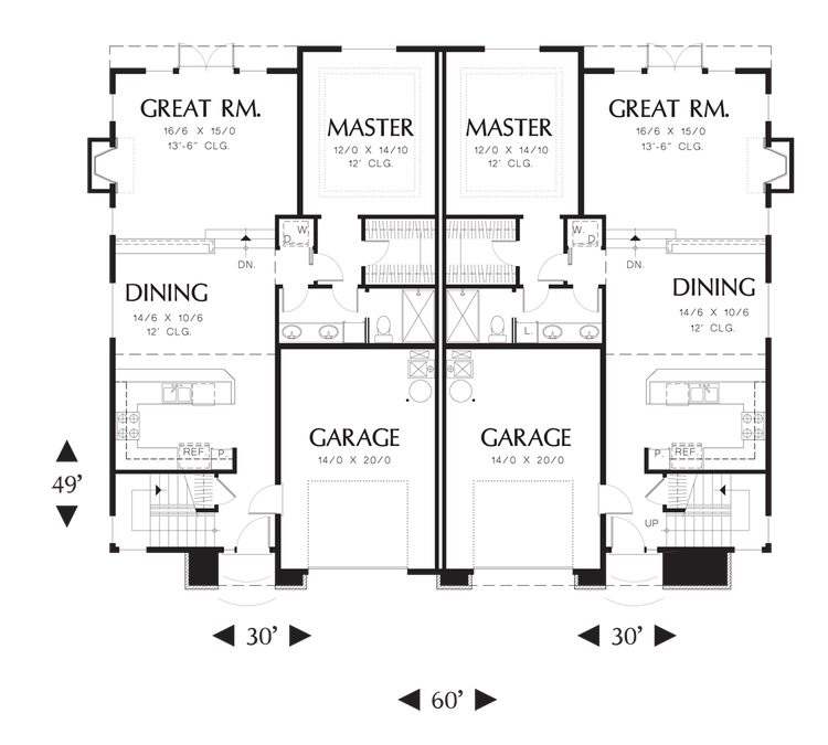 Main Floor Plan image for Mascord Sheridan-English Countryside Style Duplex-Main Floor Plan