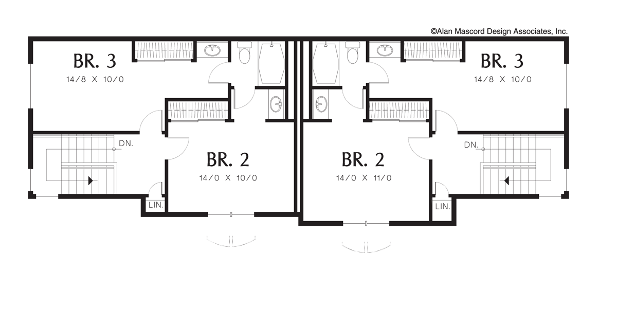 Upper Floor Plan image for Mascord Sheridan-English Countryside Style Duplex-Upper Floor Plan