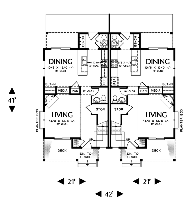 Main Floor Plan image for Mascord Huntington-Spacious Town Homes with Craftsman Charm-Main Floor Plan