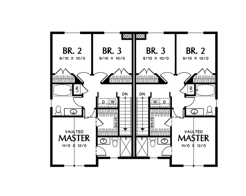 Upper Floor Plan image for Mascord Huntington-Spacious Town Homes with Craftsman Charm-Upper Floor Plan
