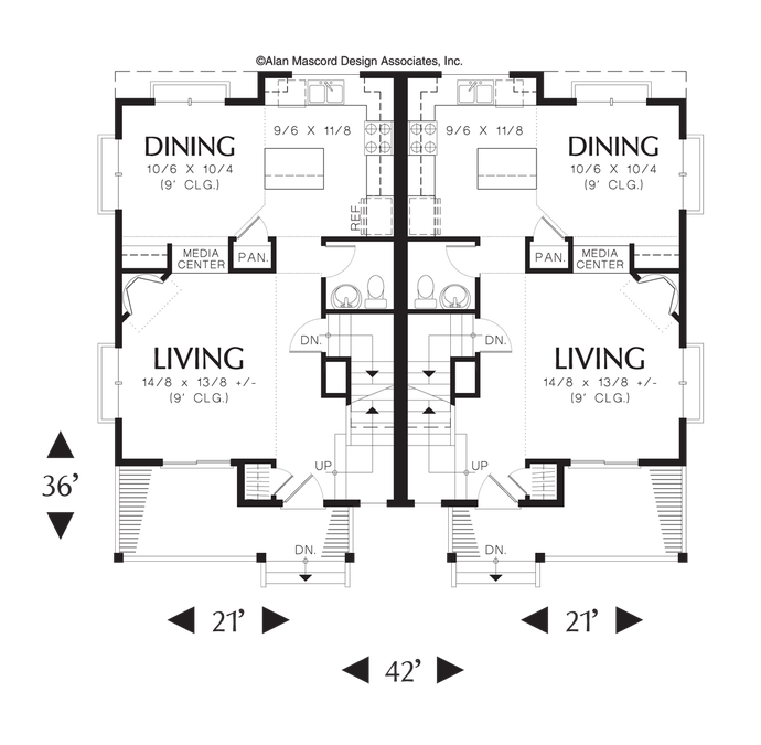 Main Floor Plan image for Mascord Woodbury-Double Garage Tucked into Hillside-Main Floor Plan