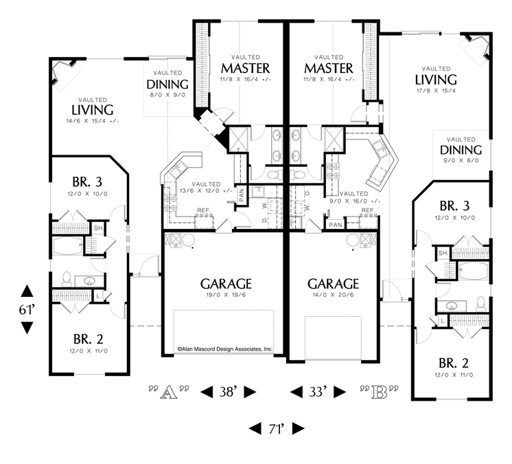 Main Floor Plan image for Mascord Eagleton-Vaulted Kitchen and Corner Fireplace-Main Floor Plan