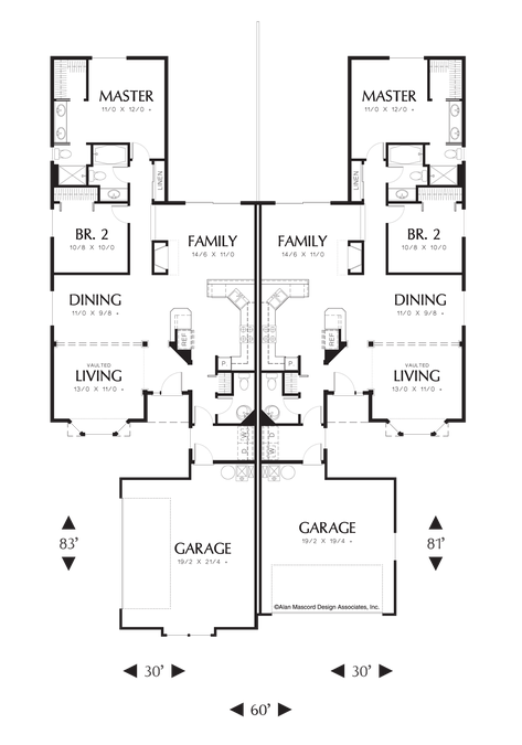 Main Floor Plan image for Mascord Galleston-Duplex with Side Load Garage in One Unit-Main Floor Plan
