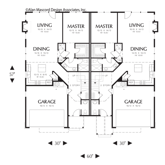 Main Floor Plan image for Mascord Whitman-Gabled Roofs Downplay Large Garages-Main Floor Plan