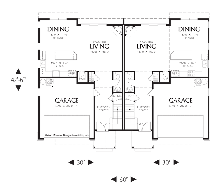 Main Floor Plan image for Mascord Normandy-Private Baths on Second Floor-Main Floor Plan