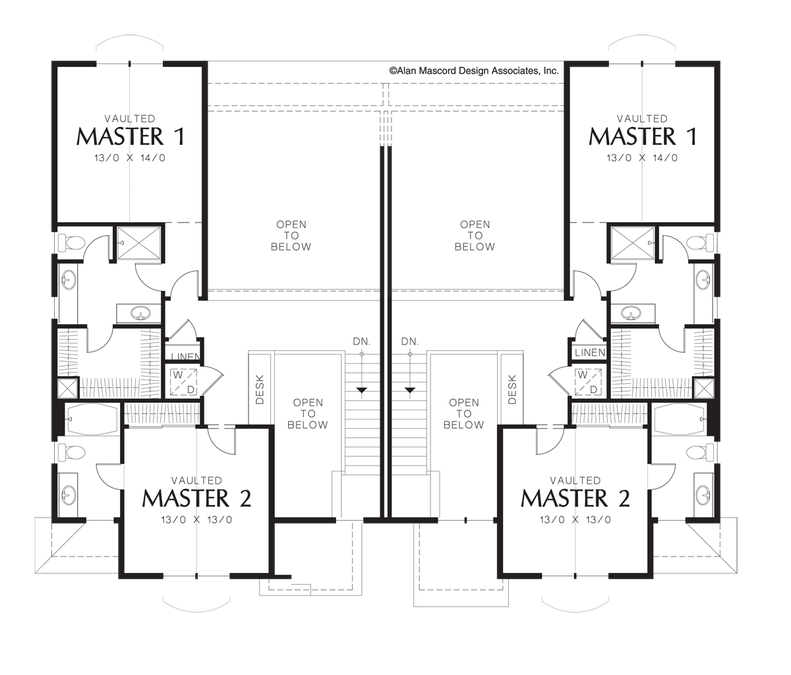 Upper Floor Plan image for Mascord Normandy-Private Baths on Second Floor-Upper Floor Plan