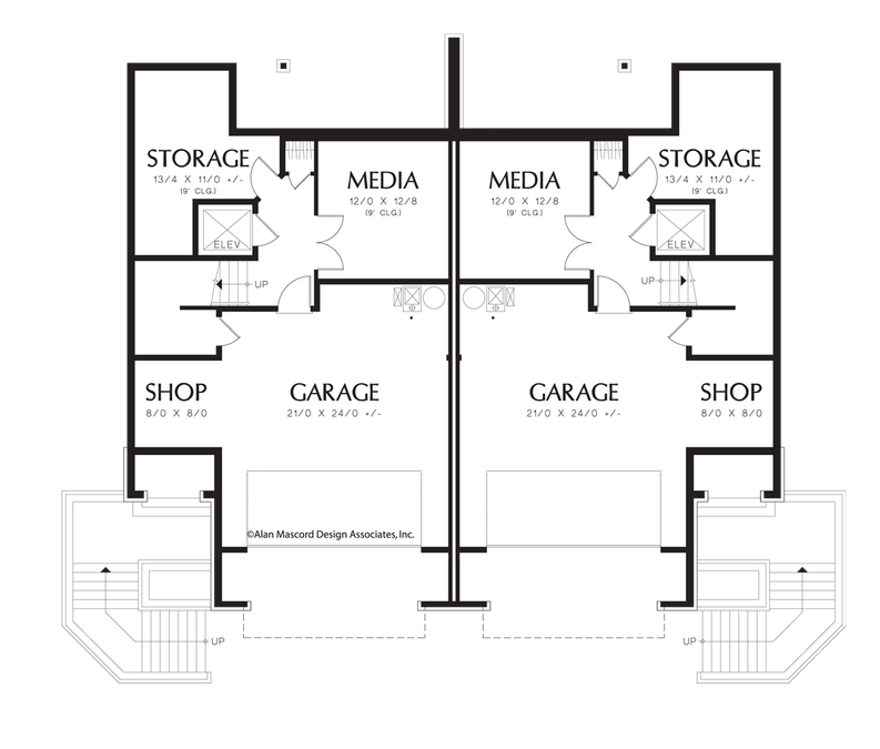 Lower Floor Plan image for Mascord Prairiefire-Hillside Multi-family Home Plan-Lower Floor Plan