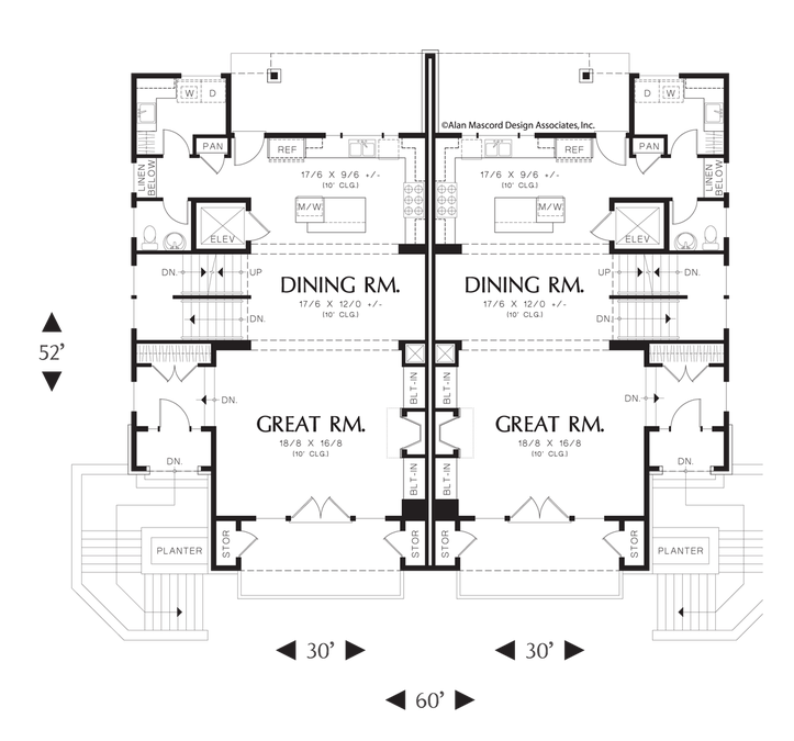 Main Floor Plan image for Mascord Prairiefire-Hillside Multi-family Home Plan-Main Floor Plan