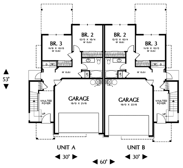 Main Floor Plan image for Mascord Mapplethorpe-Quaint Shingled Duplex Plan-Main Floor Plan
