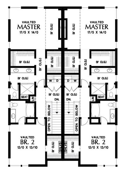 Upper Floor Plan image for Mascord Grand Teton-Modern Exterior with Traditional appeal.  Great Duplex plan!-Upper Floor Plan
