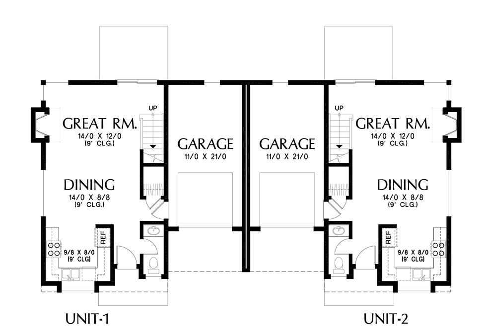 Main Floor Plan image for Mascord Mowry-Very Desirable Modern Duplex House Plans-Main Floor Plan