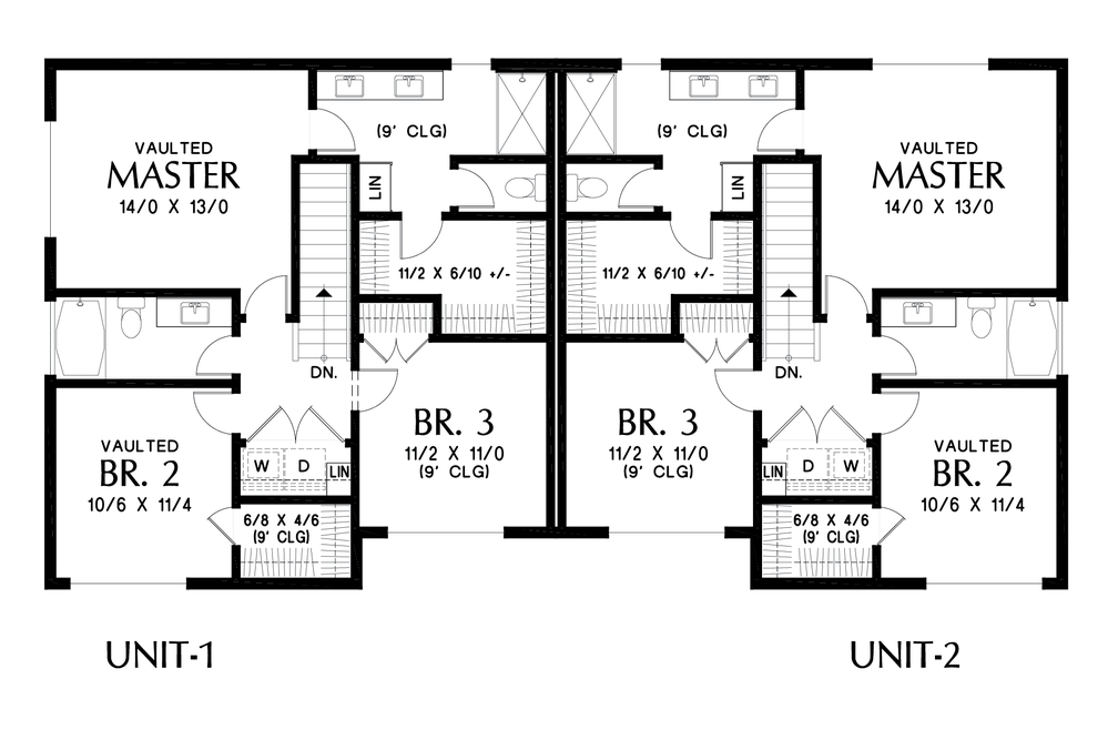 Upper Floor Plan image for Mascord Mowry-Very Desirable Modern Duplex House Plans-Upper Floor Plan