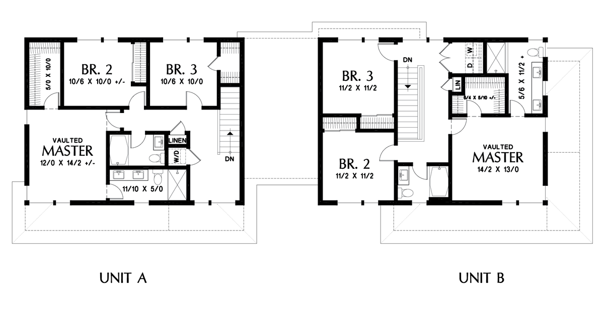 Upper Floor Plan image for Mascord Coen-Desirable Shed Roof Contemporary Duplex Floor Plan-Upper Floor Plan