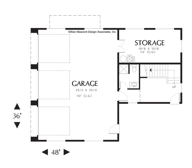Main Floor Plan image for Mascord Pomona-Triple Garage, Storage and Flexible Space-Main Floor Plan