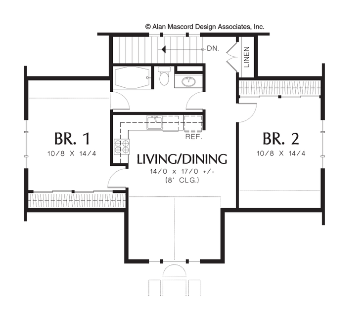 Upper Floor Plan image for Mascord Eastman-Two Bedroom Guest Suite over 3-Car Plan-Upper Floor Plan