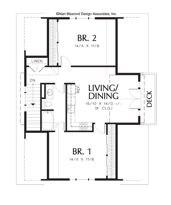Upper Floor Plan image for Mascord Athena-Two Bedroom Apartment Above Garage-Upper Floor Plan