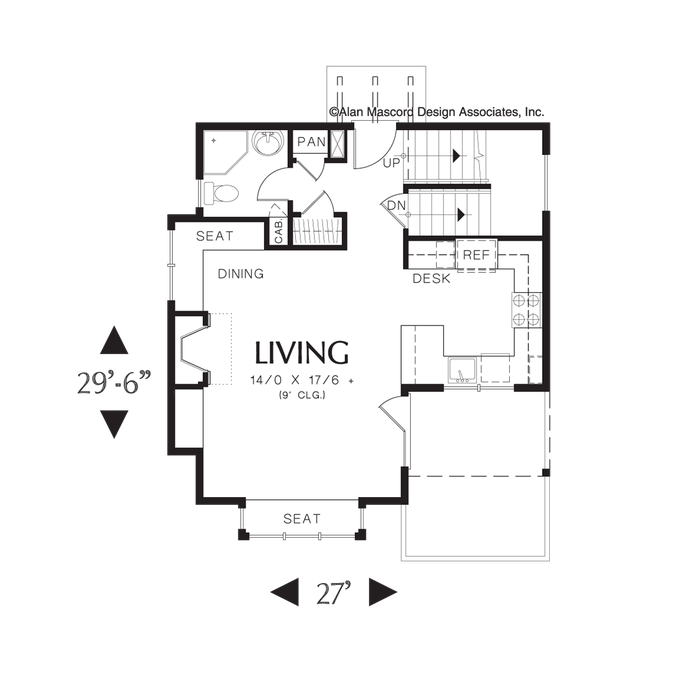Main Floor Plan image for Mascord Merillat-Two Story One Bedroom Plan for Sloped Lot-Main Floor Plan