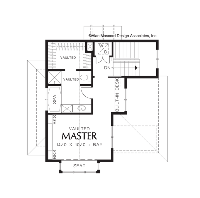 Upper Floor Plan image for Mascord Merillat-Two Story One Bedroom Plan for Sloped Lot-Upper Floor Plan