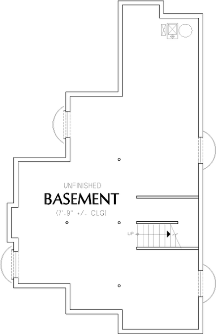 Basement Stair Location image for Mascord Darbi-Narrow Contemporary with Rear Loading Detached Garage-Basement Stair Location