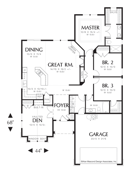 Main Floor Plan image for Mascord Granville-Craftsman Style Cottage Plan-Main Floor Plan