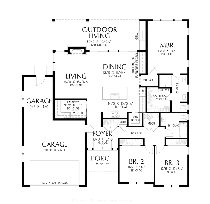 Main Floor Plan image for Mascord Harvest Ridge-Farmhouse that packs a Punch-Main Floor Plan