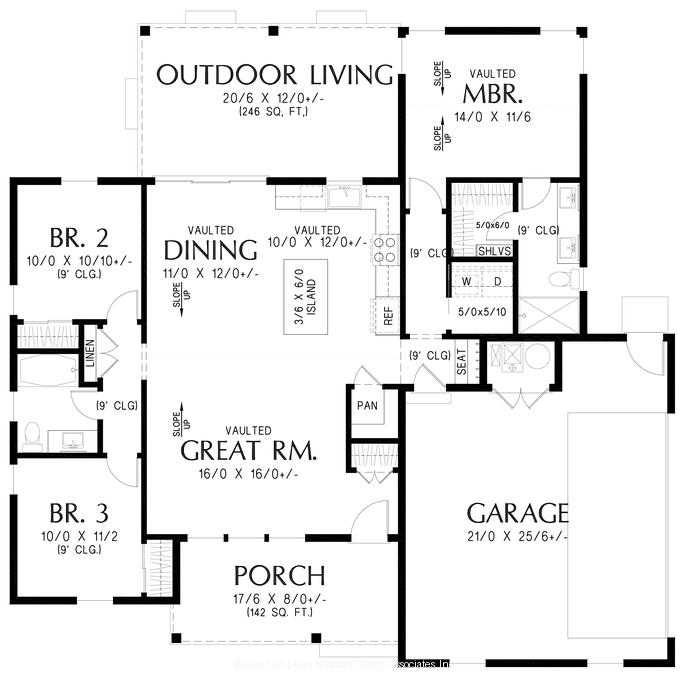 Main Floor Plan image for Mascord Cedarfield-Open Plan Ranch with Split Bedrooms and Outdoor Living-Main Floor Plan