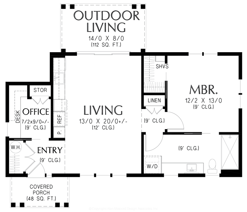Main Floor Plan image for Mascord Cloverbrook-Small-scale farmhouse living with big everyday comfort-Main Floor Plan
