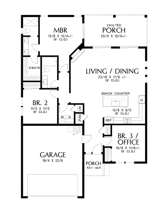 Main Floor Plan image for Mascord Montecello-Sleek Contemporary Home with Flex Space / Home Office-Main Floor Plan