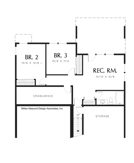 Lower Floor Plan image for Mascord Wandell-3 Bedroom Colonial Plan for a Down Slope-Lower Floor Plan