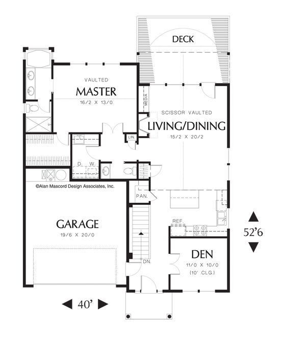 Main Floor Plan image for Mascord Wandell-3 Bedroom Colonial Plan for a Down Slope-Main Floor Plan