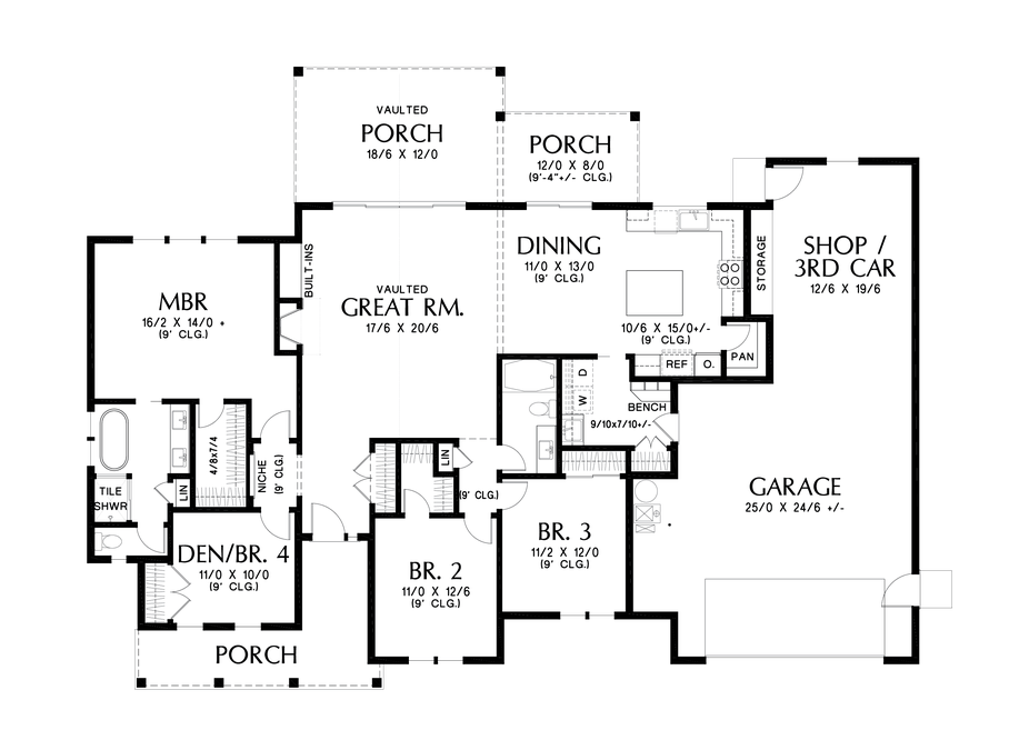 Main Floor Plan image for Mascord Jackson-Popular Single Story with Open Layout and Flex Space-Main Floor Plan