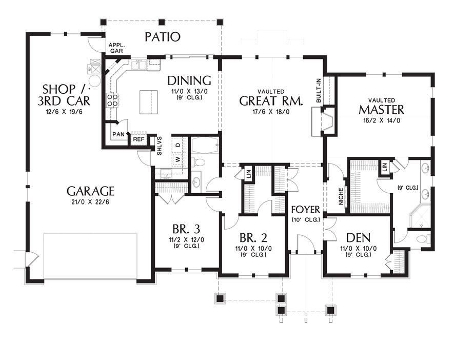 Main Floor Plan image for Mascord Umatilla-Attractive Craftsman One-Story with Sensible Floor Plan-Main Floor Plan