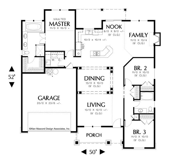 Main Floor Plan image for Mascord Garnet-One Floor Craftsman Plan-Main Floor Plan