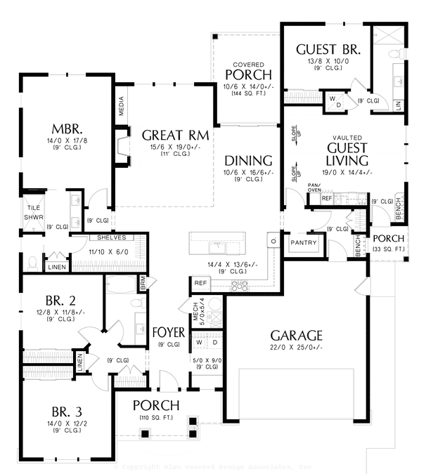 Main Floor Plan image for Mascord Meadowcress-Guest Living Suite Attached to a wonderful Cottage Layout-Main Floor Plan