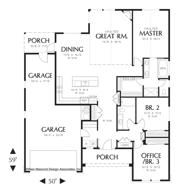 Main Floor Plan image for Mascord Buckner-One Story Craftsman Plan-Main Floor Plan
