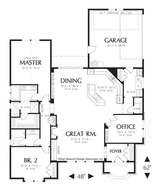 Main Floor Plan image for Mascord Trumbull-European Plan with High Ceilings-Main Floor Plan