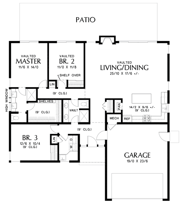 Main Floor Plan image for Mascord Cascade Lake-Single Level Home with Sleek, Minimalist Exterior-Main Floor Plan