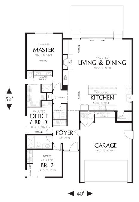 Main Floor Plan image for Mascord Park Place-Narrow contemporary home designed for efficiency.  Excellent Outdoor connection-Main Floor Plan