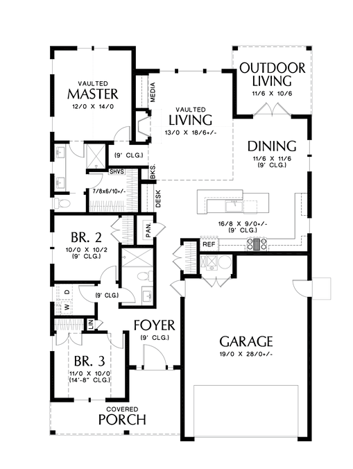 Main Floor Plan image for Mascord Fountain Valley-Gorgeous Urban Farmhouse Design-Main Floor Plan