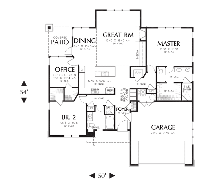 Main Floor Plan image for Mascord Pasadena-Wonderful compact Craftsman Ranch-Main Floor Plan