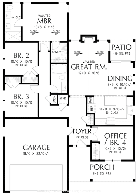 Main Floor Plan image for Mascord Greendale-Modern farmhouse charm with vaulted living and room to work, gather, and unwind.-Main Floor Plan