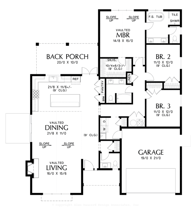 Main Floor Plan image for Mascord Beverly-Farmhouse with Vaulted Living and Dining Spaces-Main Floor Plan