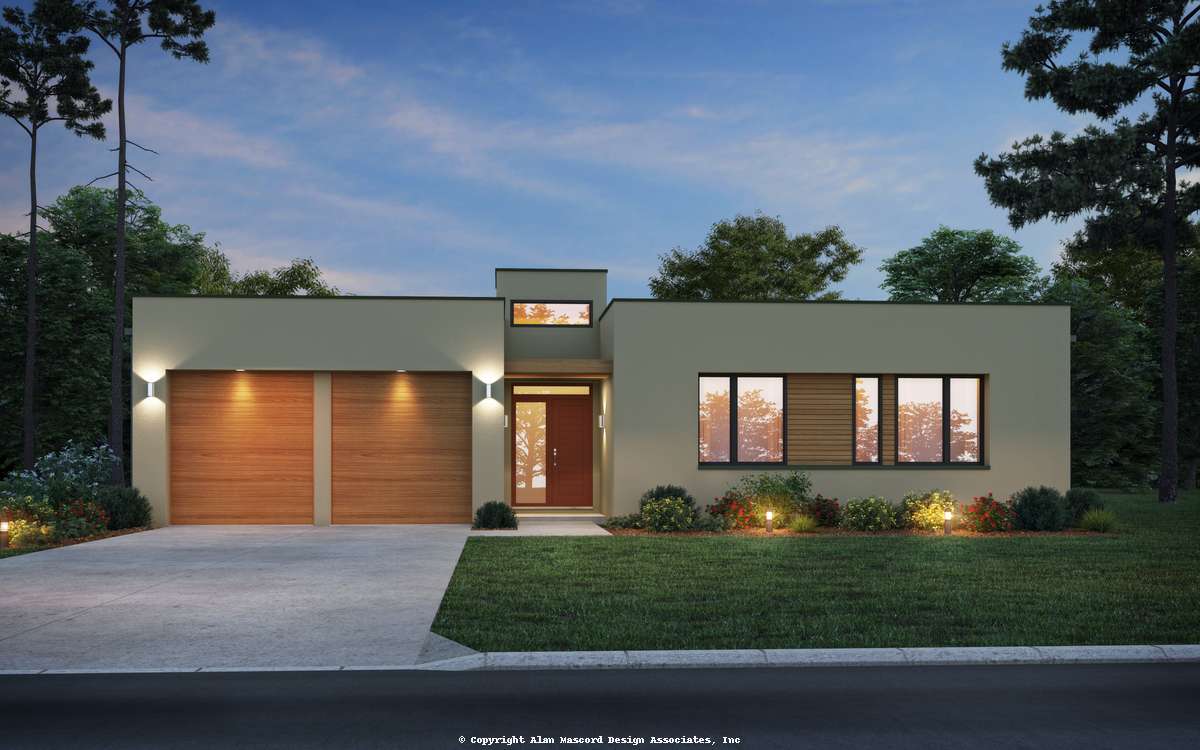 Two Car Front Facing Garage to Mascord San Antonio-Great SW Contemporary Plan with garage Option-Two Car Front Facing Garage