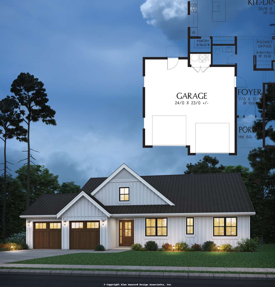 Two Car Garage to Mascord Maple Drive-Delightful Farmhouse Plan-Two Car Garage