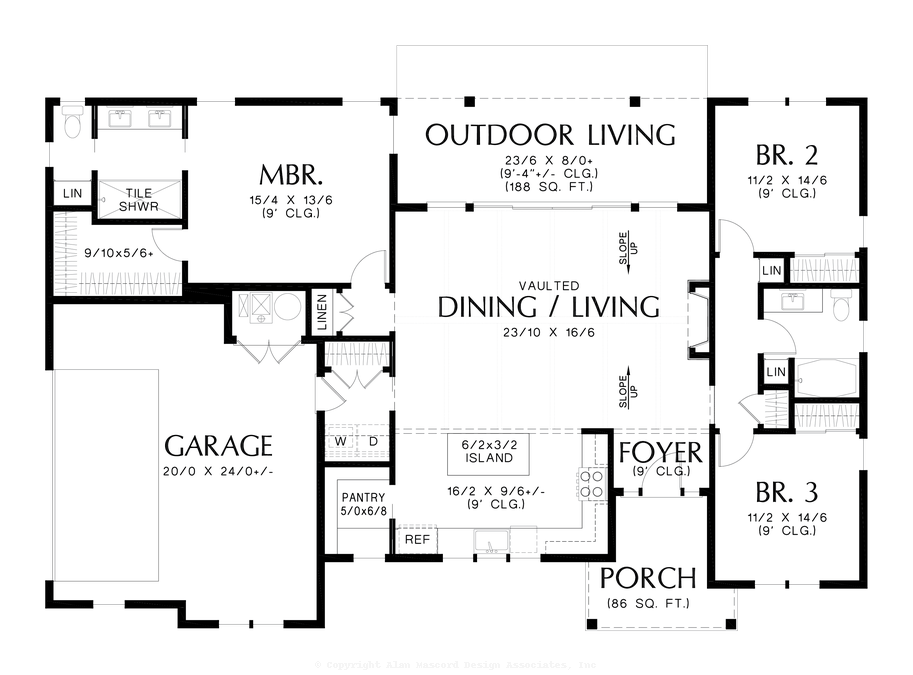 Main Floor Plan image for Mascord Gremory-Farmhouse Ranch with Split Bedrooms-Main Floor Plan