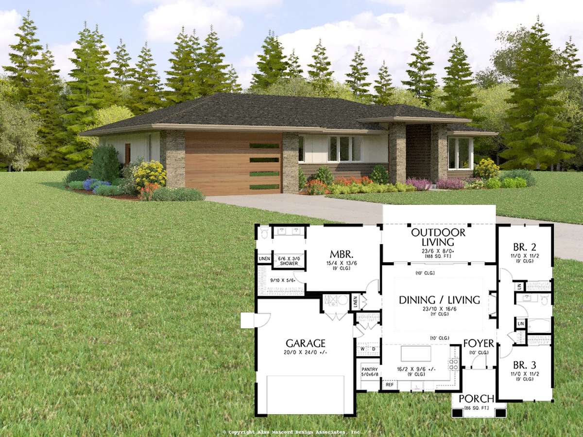 Front Loading Garage to Mascord Cheyenne-Delightful Modern Prairie Layout-Front Loading Garage